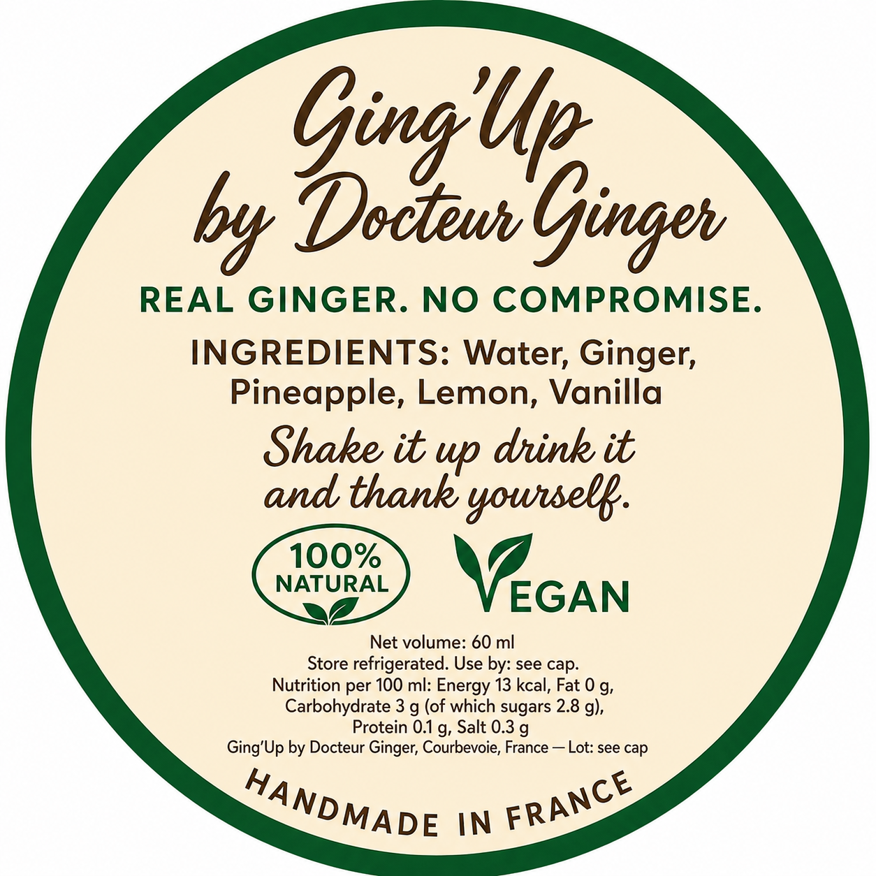 Ging'Up shot gingembre — ingrédients et valeurs nutritionnelles | Docteur Ginger